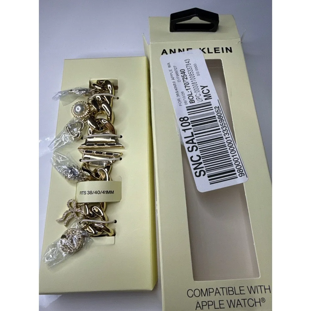 Anne Klein Gold Charm Bracelet Band for Apple Watch 38/40/41mm New